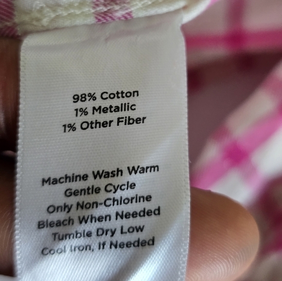Talbots Shiry Womens Sz PM Pink White Plaid Button Up Minimalist Roll Tab Sleeve - Picture 8 of 10